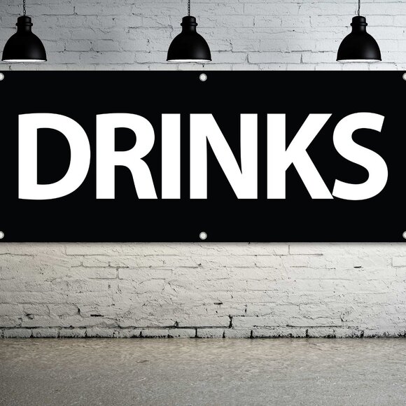 DRINKS Generic Vinyl Banner 5ft. Sign Beverage Vendor Canopy Concession Festival - Picture 1 of 6